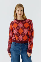 Dark Red Maroon and Pink Argyle Brushed Knit Jumper