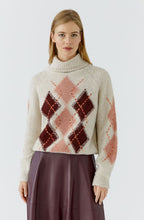 Light Stone Red Argyle High Neck Jumper