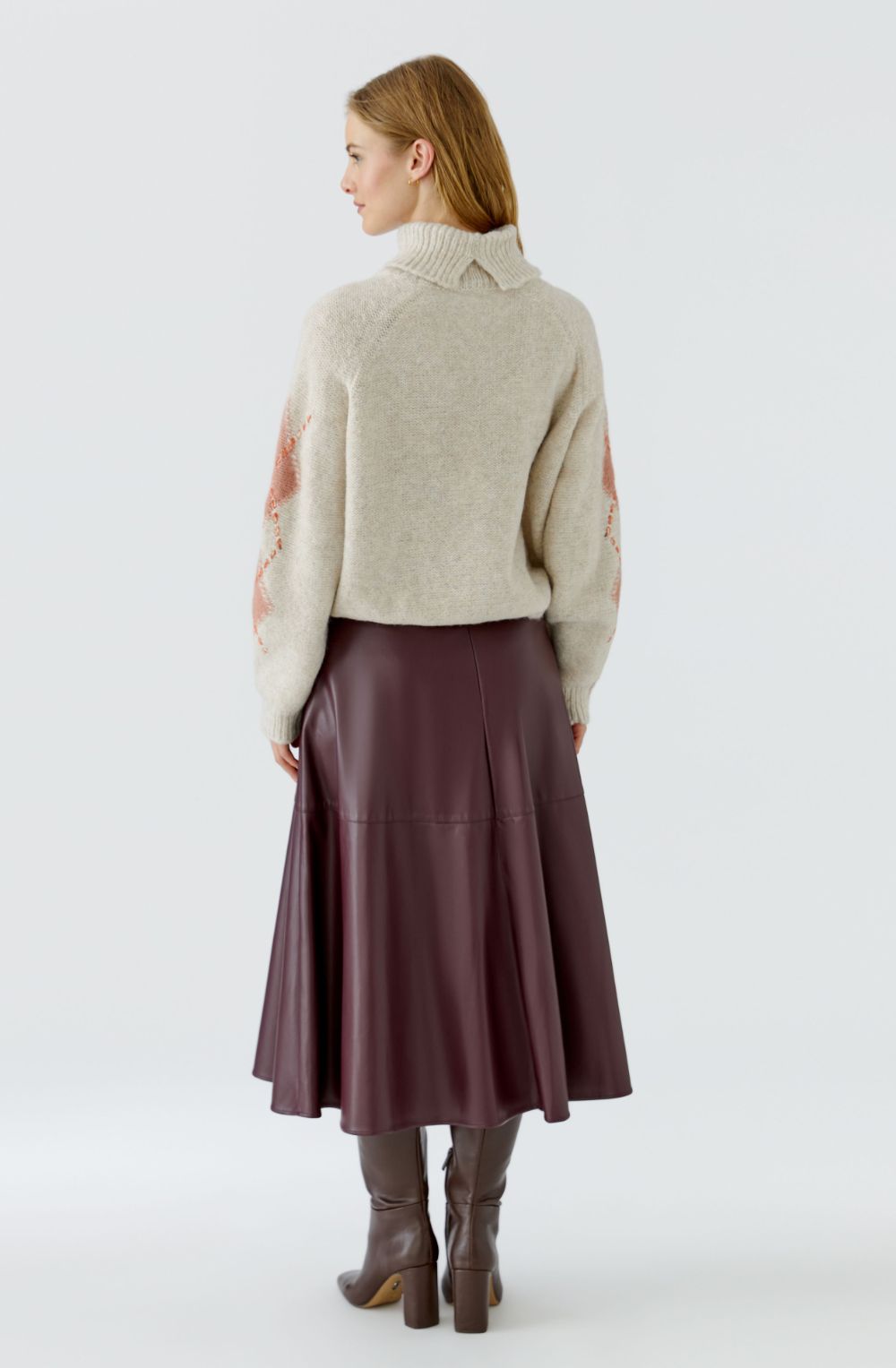 Light Stone Red Argyle High Neck Jumper