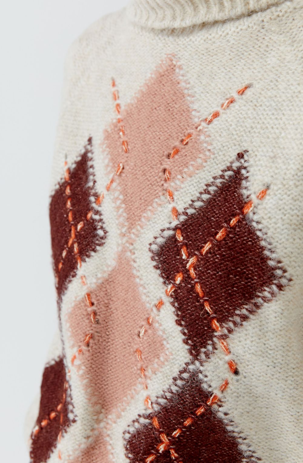 Light Stone Red Argyle High Neck Jumper