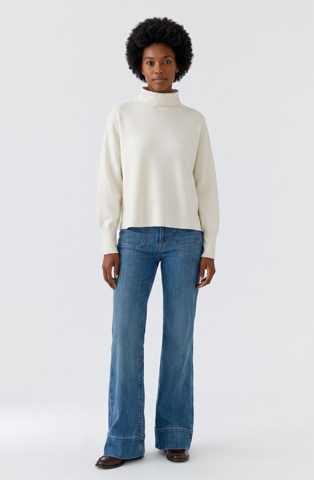 Off White Boxy Polo Neck Jumper