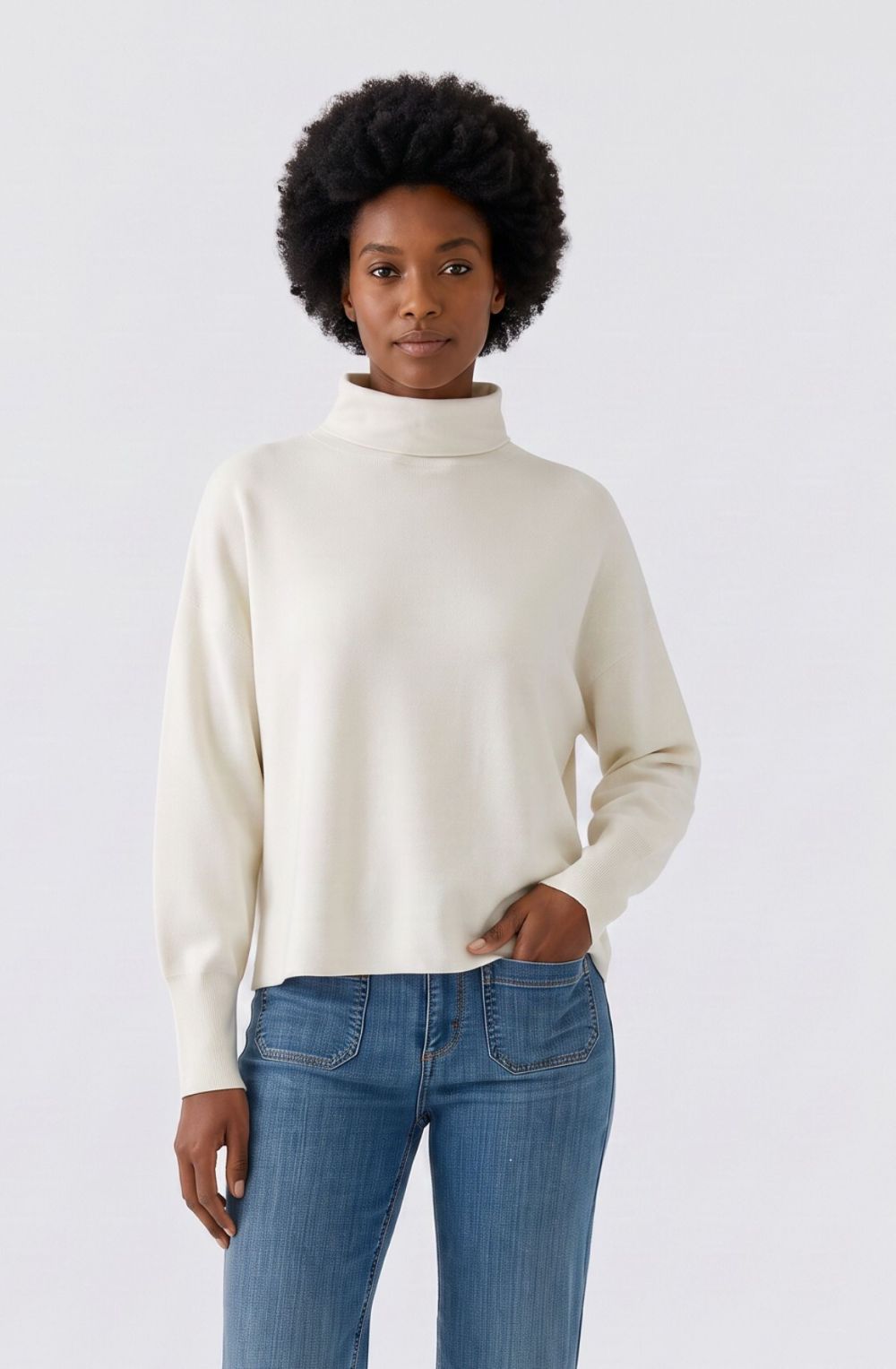 Off White Boxy Polo Neck Jumper