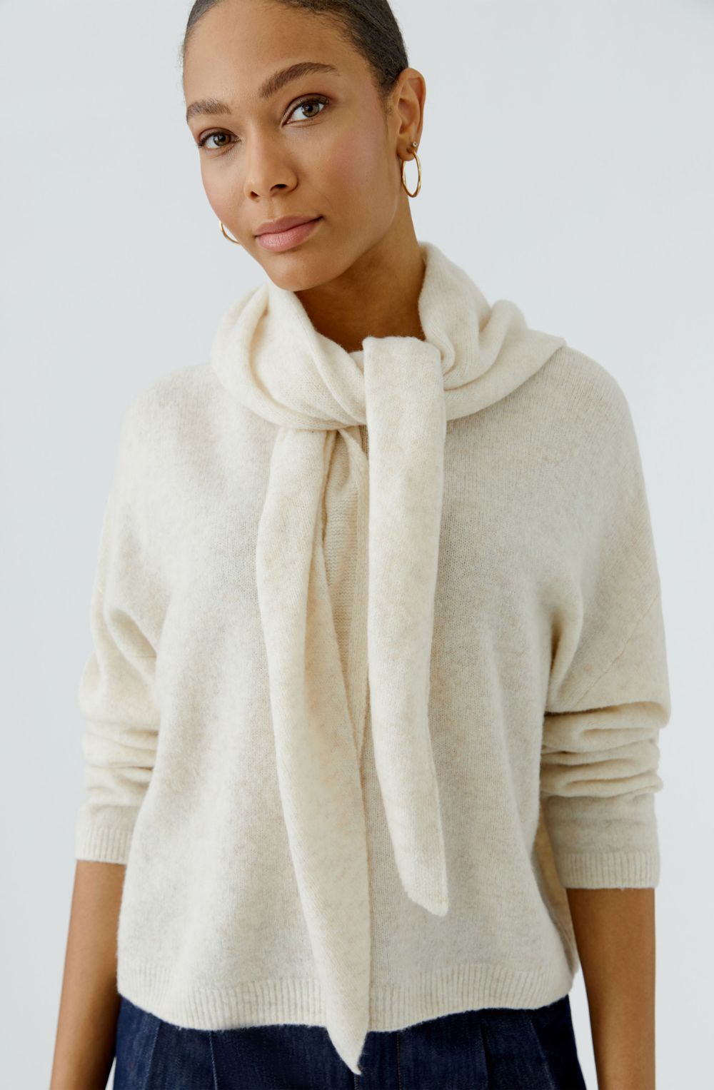 Off White Knitted Triangle Scarf