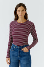 Dark Red Maroon Stripe Ribbed Jersey Top