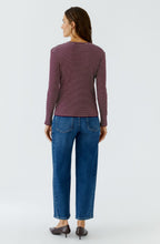 Dark Red Maroon Stripe Ribbed Jersey Top