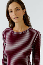 Dark Red Maroon Stripe Ribbed Jersey Top