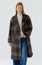 Dark Brown Checked Double Breasted Oversized Coat