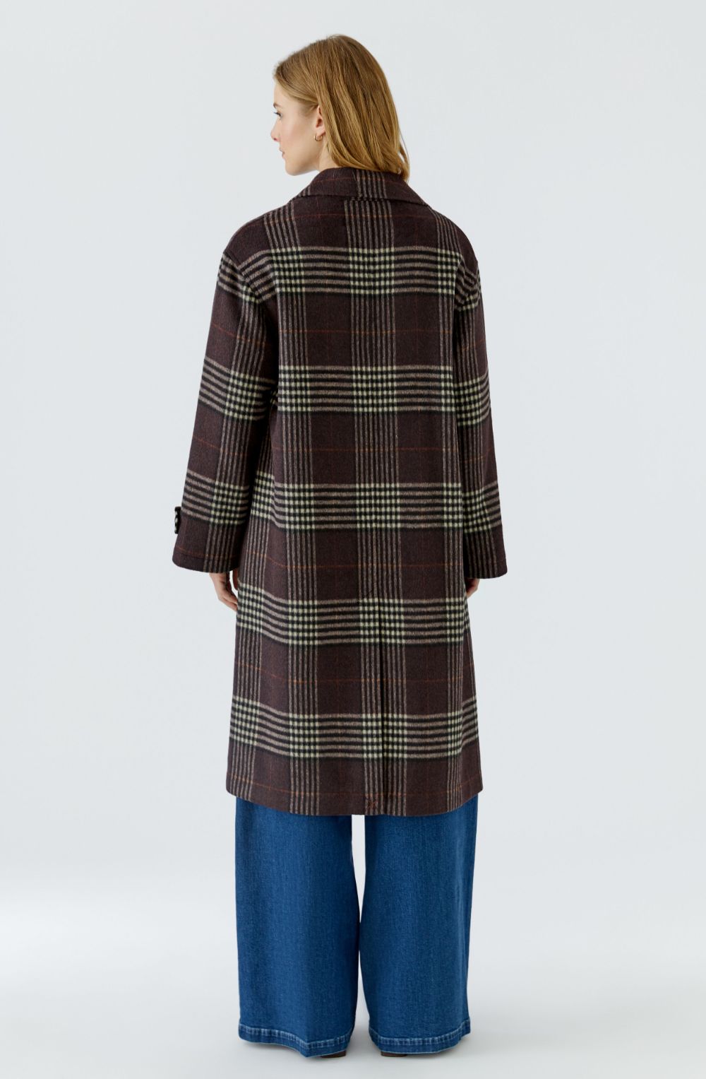 Dark Brown Checked Double Breasted Oversized Coat