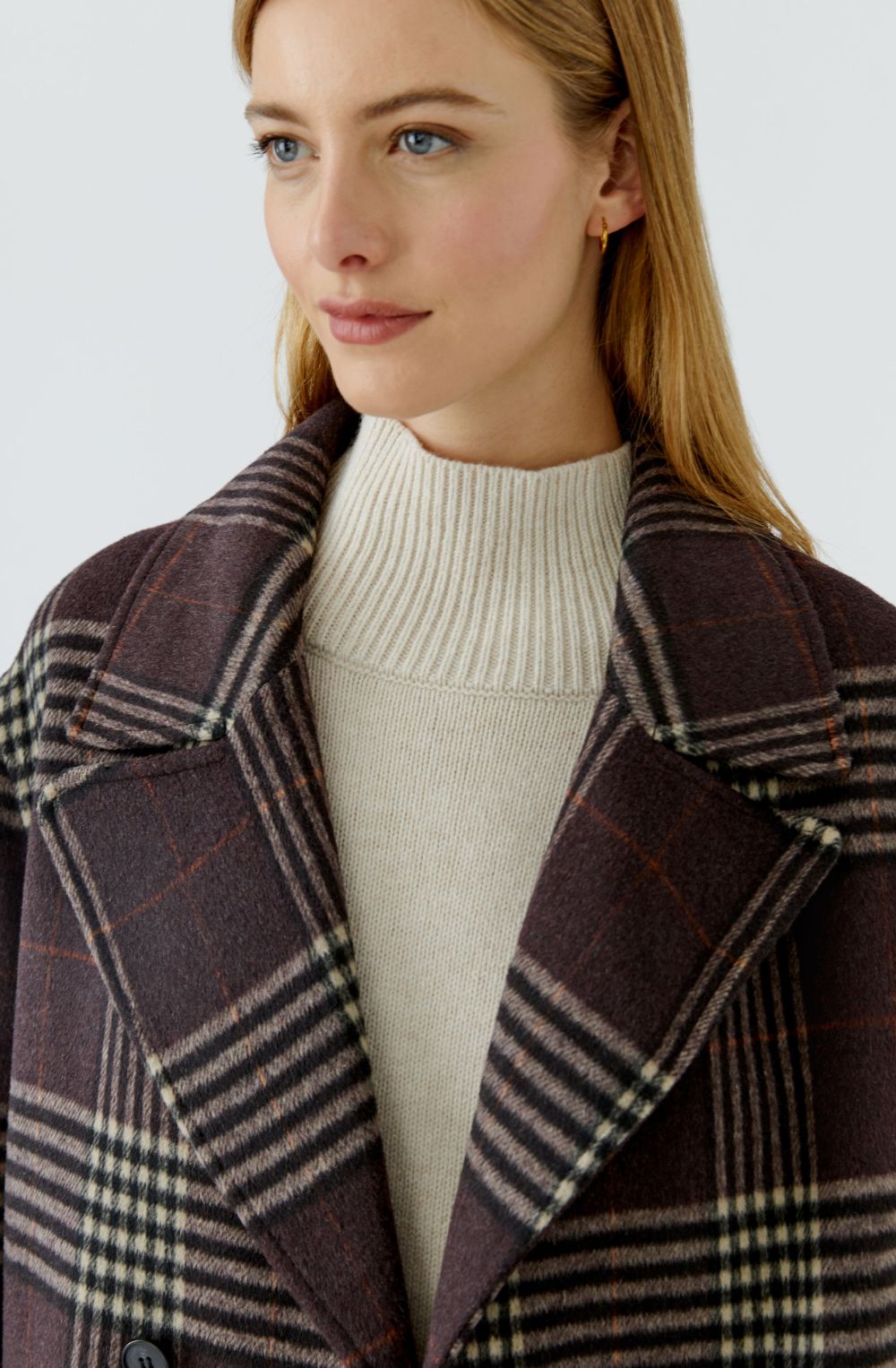 Dark Brown Checked Double Breasted Oversized Coat