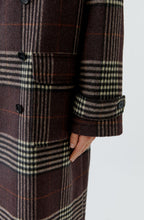 Dark Brown Checked Double Breasted Oversized Coat