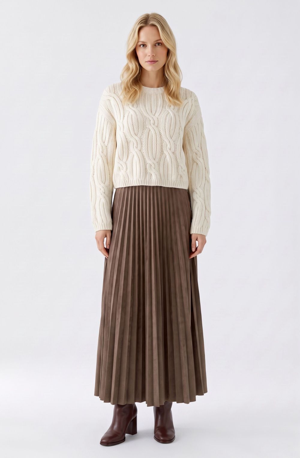 Dark Brown Moleskin Pleated Skirt