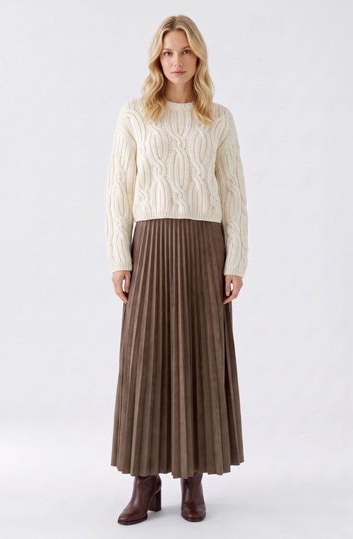 Dark Brown Moleskin Pleated Skirt