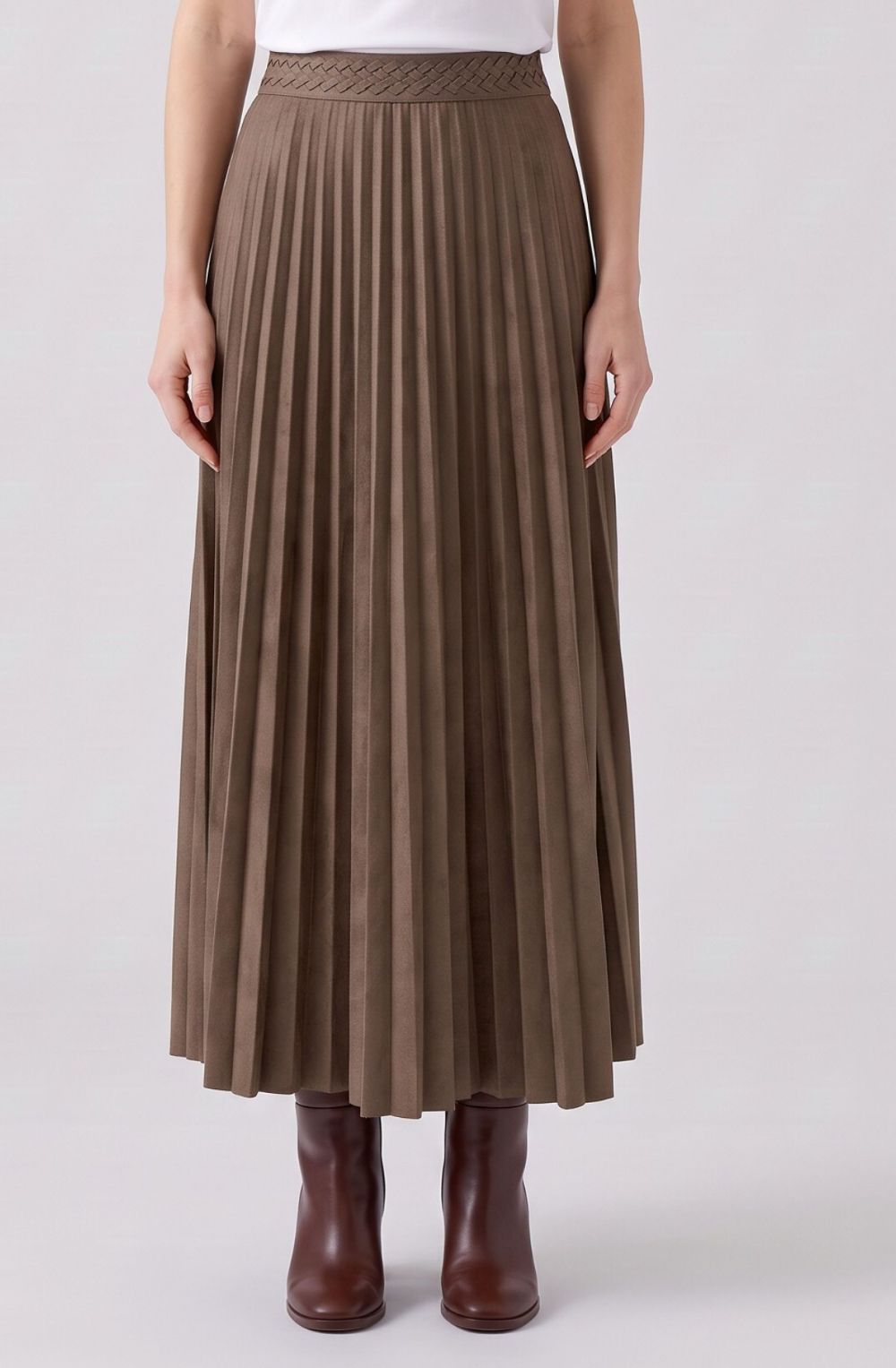 Dark Brown Moleskin Pleated Skirt