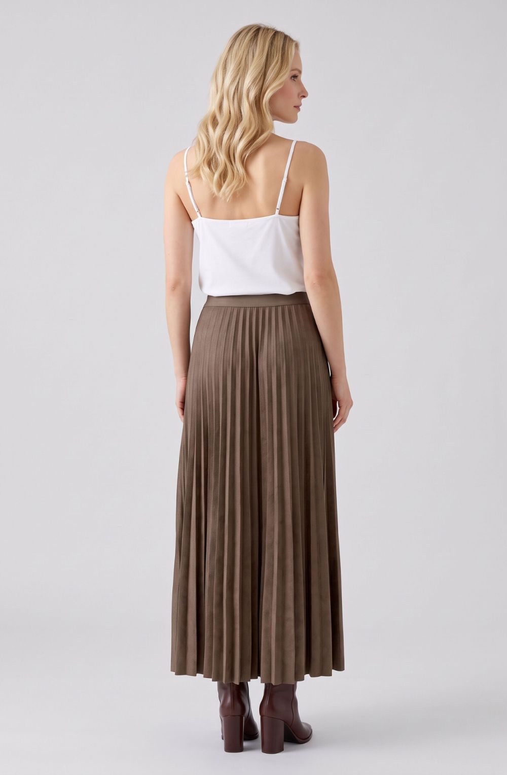 Dark Brown Moleskin Pleated Skirt