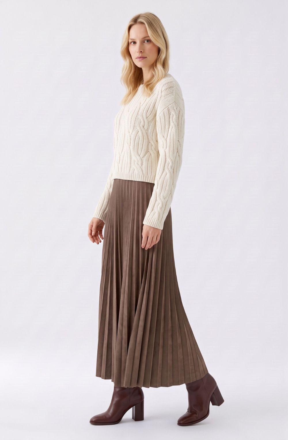 Dark Brown Moleskin Pleated Skirt