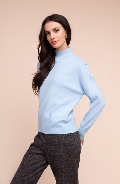 Ice Blue High Neck Button Detail Jumper