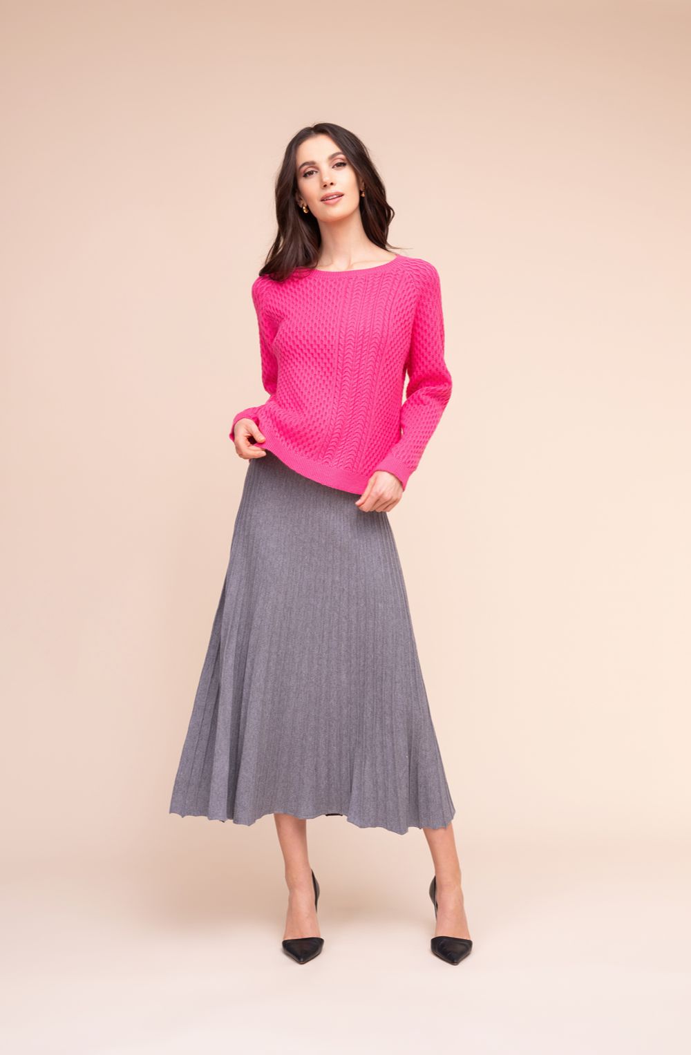Fuchsia Textured Cable Knit Jumper