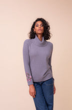 Grey High Neck Embroidered Sleeve Jumper