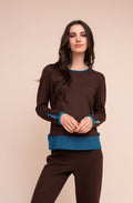 Chocolate and Teal Bow Detail Jumper