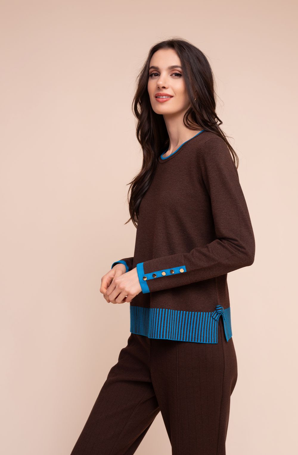 Chocolate and Teal Bow Detail Jumper