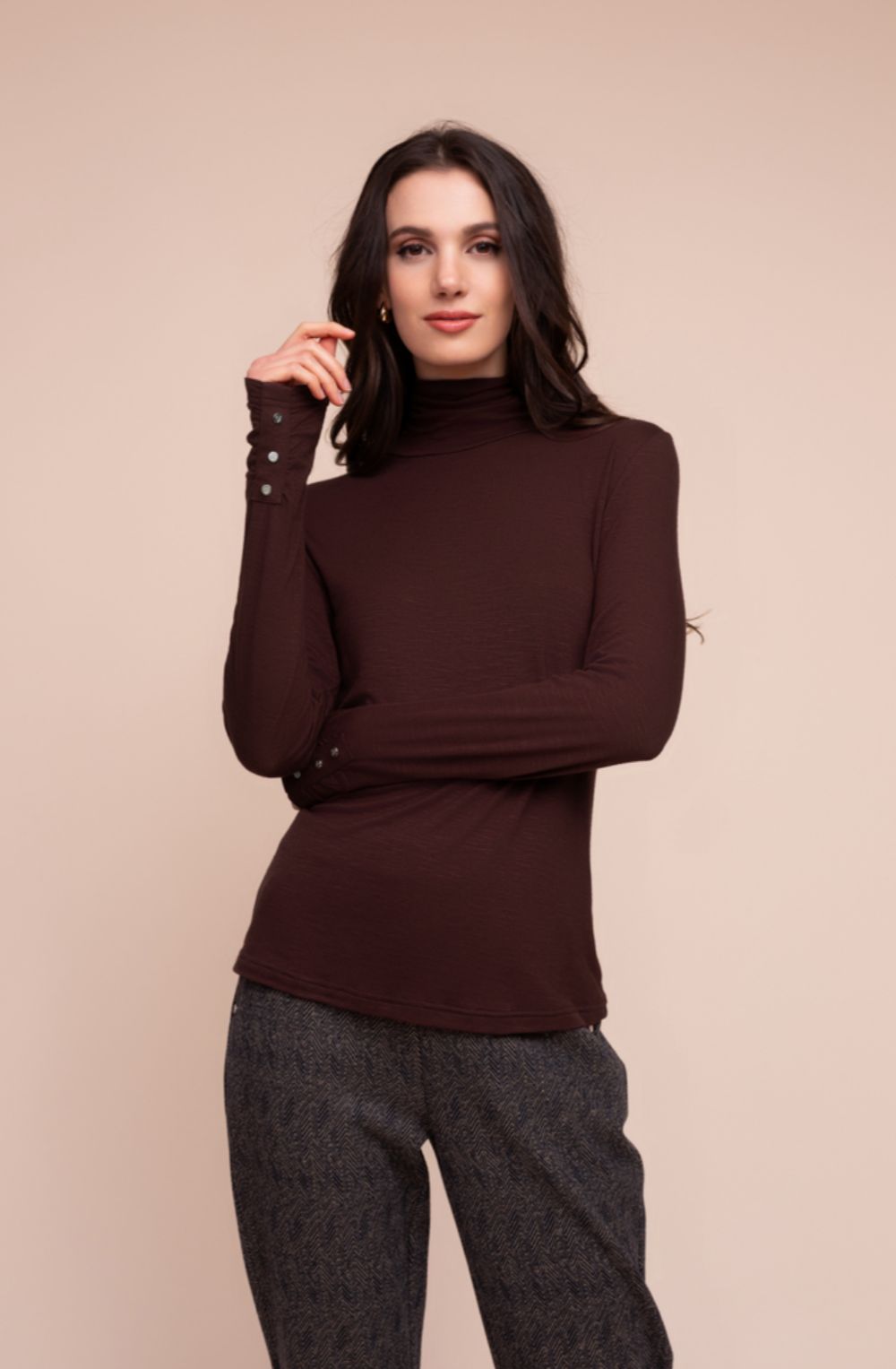 Chocolate High Neck Jersey Top