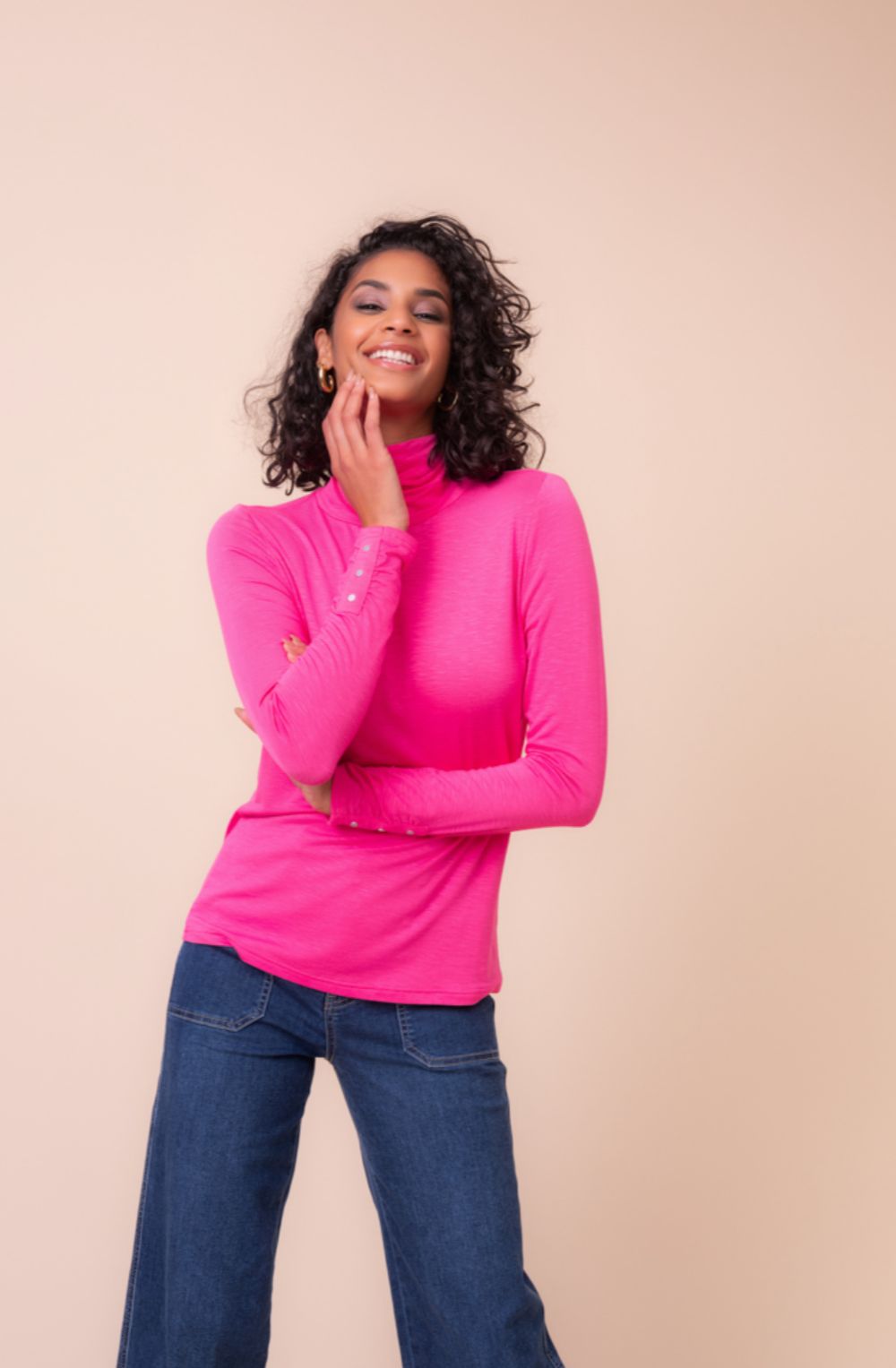 Fuchsia High Neck Jersey Top