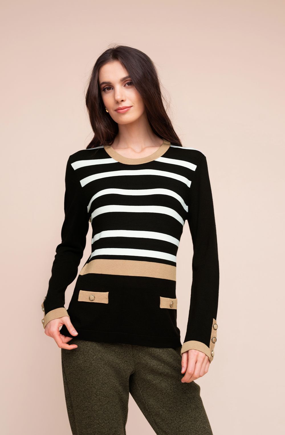 Camel and Black Faux Pocket Jumper