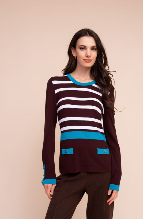 Teal and Brown Faux Pocket Jumper
