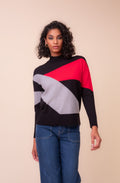 Red and Black Abstract Colour Block Jumper