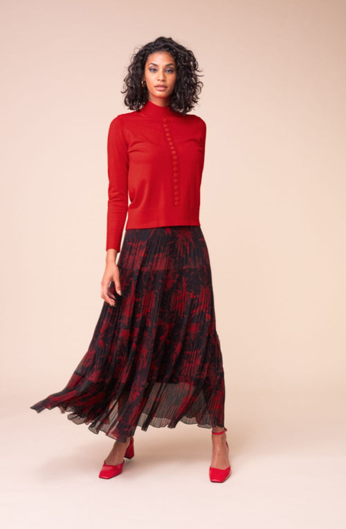 Red High Neck Button Stripe Jumper