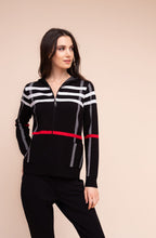 Red and black Abstract Stripe Hooded Cardigan