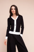 Black and White Statement Button V-Neck Jumper