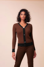 Brown and Black Statement Button V-Neck Jumper