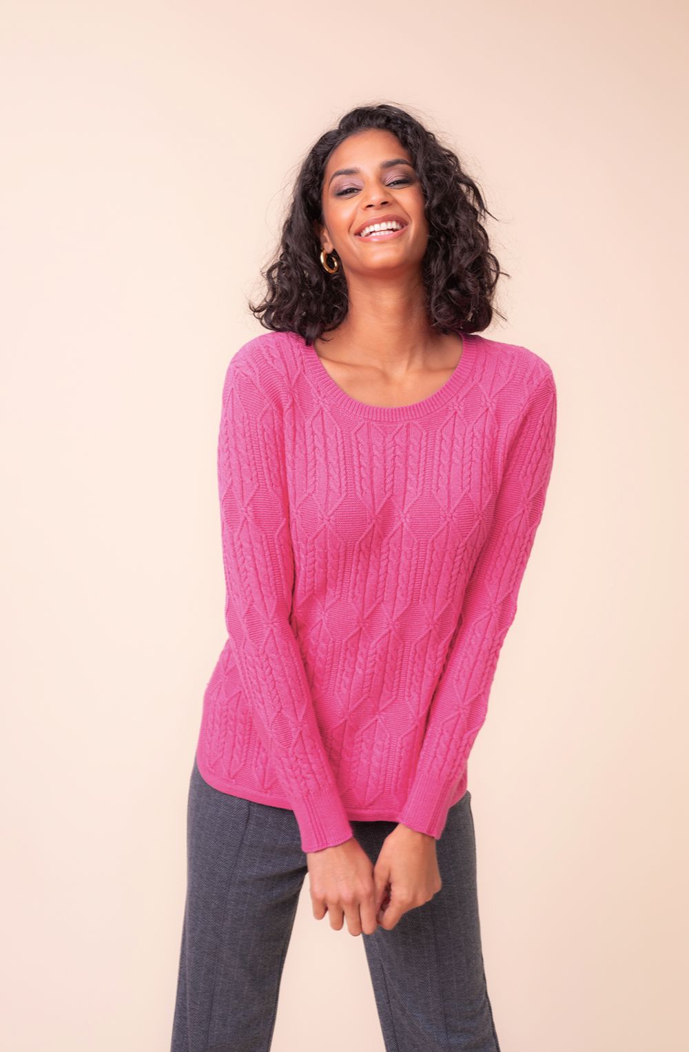 Fuchsia Cable Knit Jumper with Matching Scarf