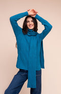 Teal Cable Knit Jumper with Matching Scarf