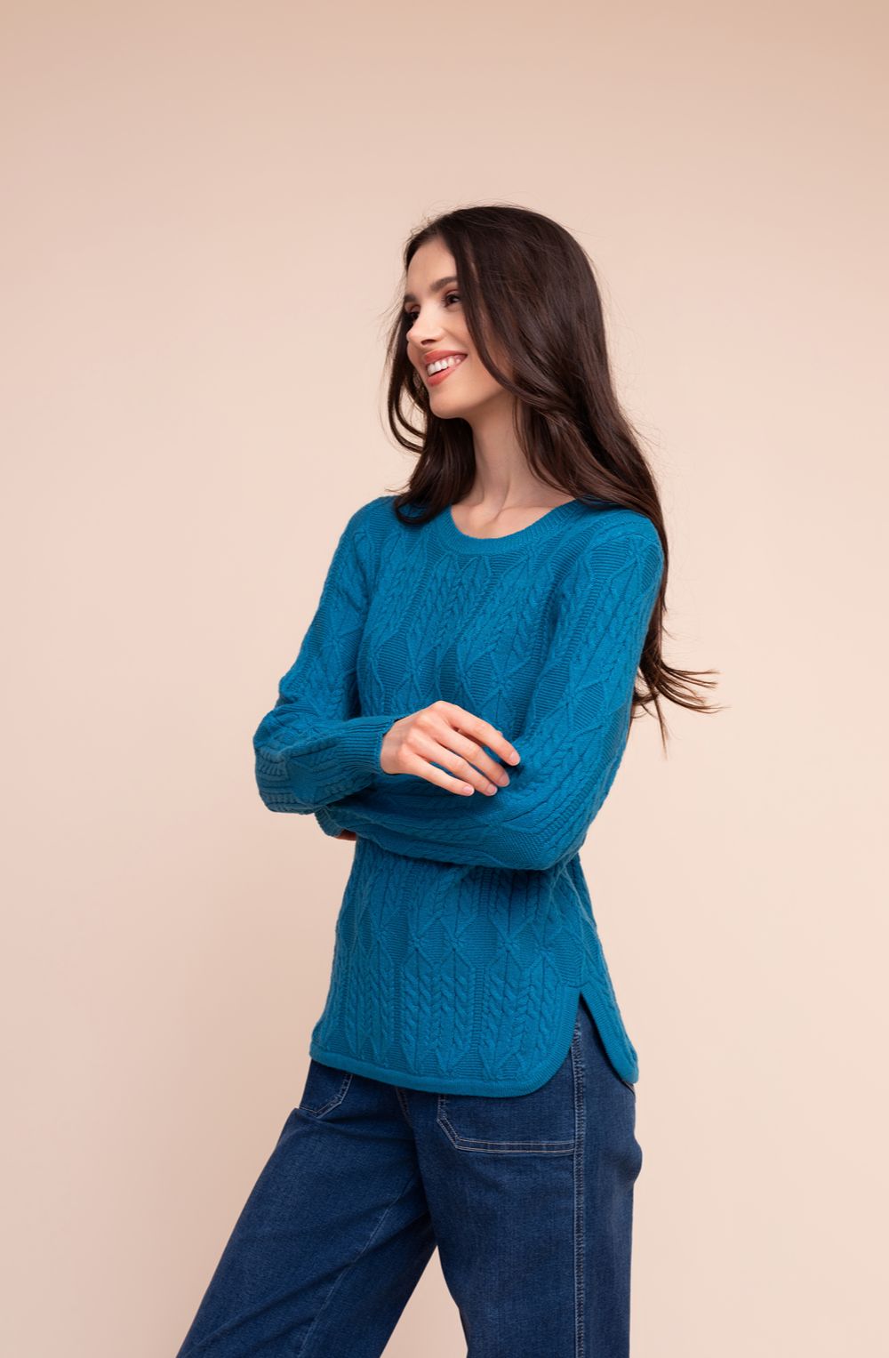 Teal Cable Knit Jumper with Matching Scarf