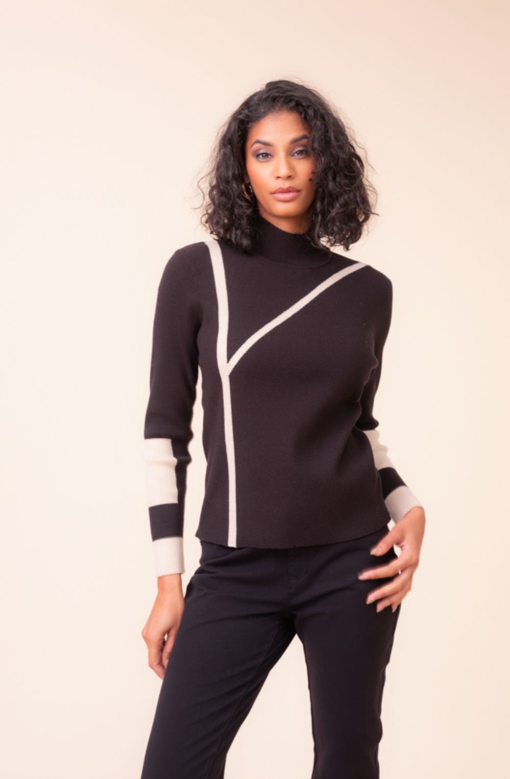 Black & Beige contrasting Design Jumper