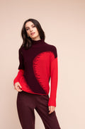 Red Contrast Design Ribbed Knit Jumper