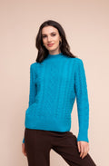 Teal High Neck Cable Knit Jumper