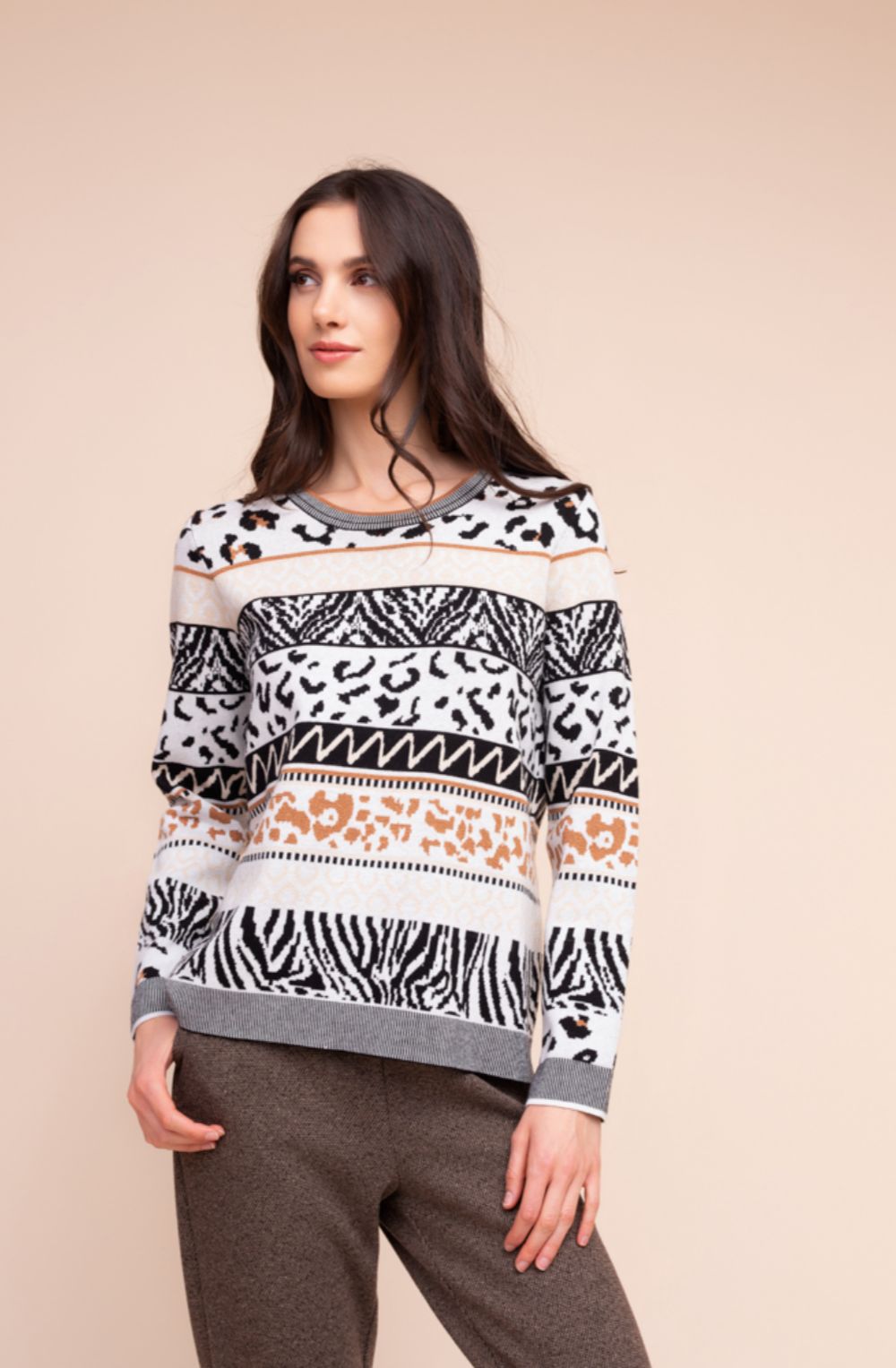 Camel & Black Bold Animal Print Jumper