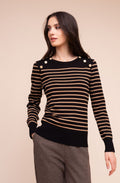 Camel and Black Gold Shoulder Buttons Jumper