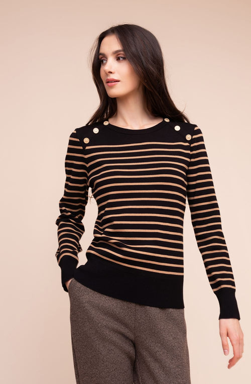 Camel and Black Gold Shoulder Buttons Jumper