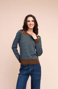 Teal and Brown Gold Shoulder Buttons Jumper