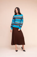 Aqua and Brown Stripe Balloon Sleeve Jumper