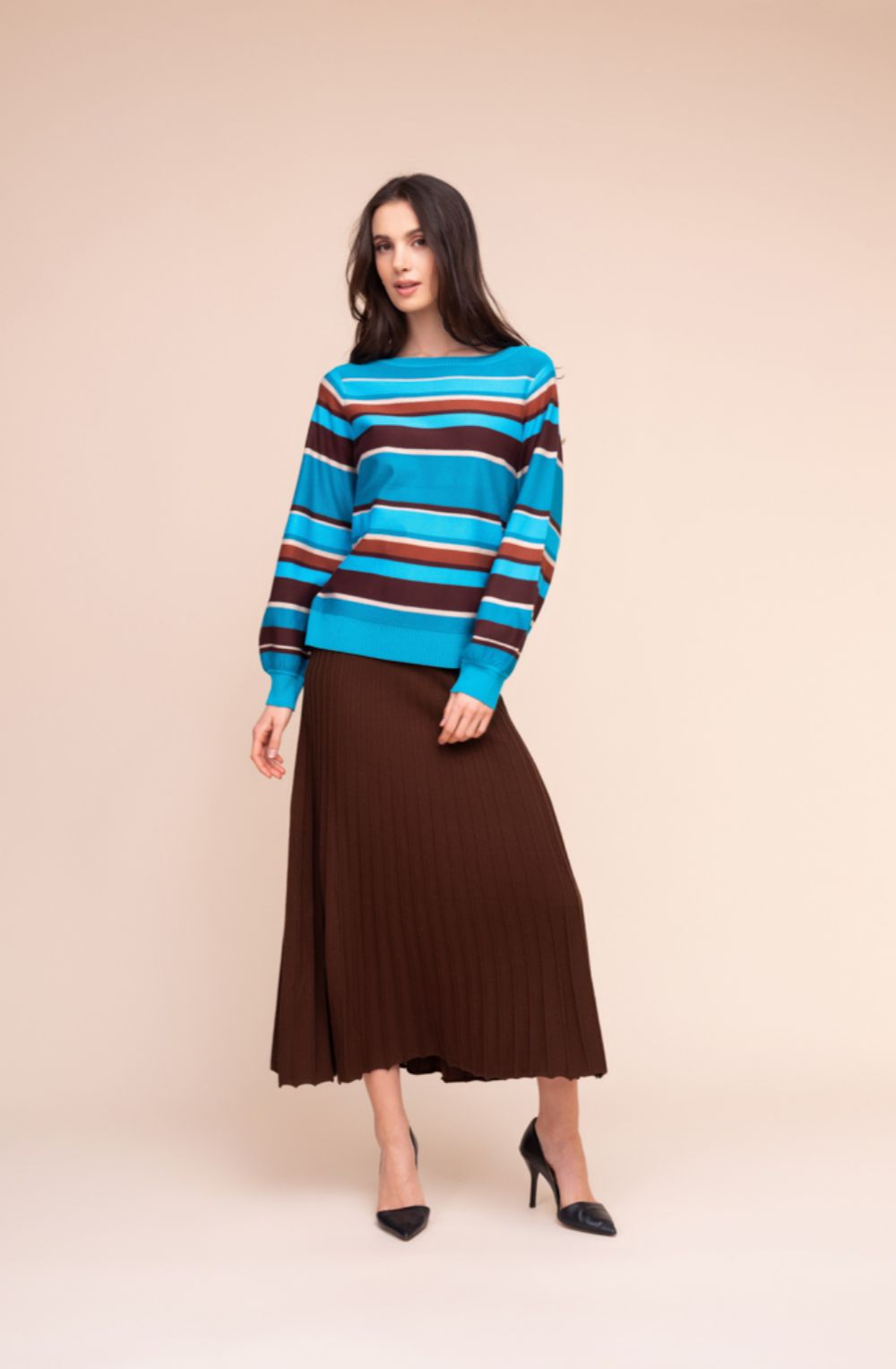 Chocolate Pleated Knitted Skirt
