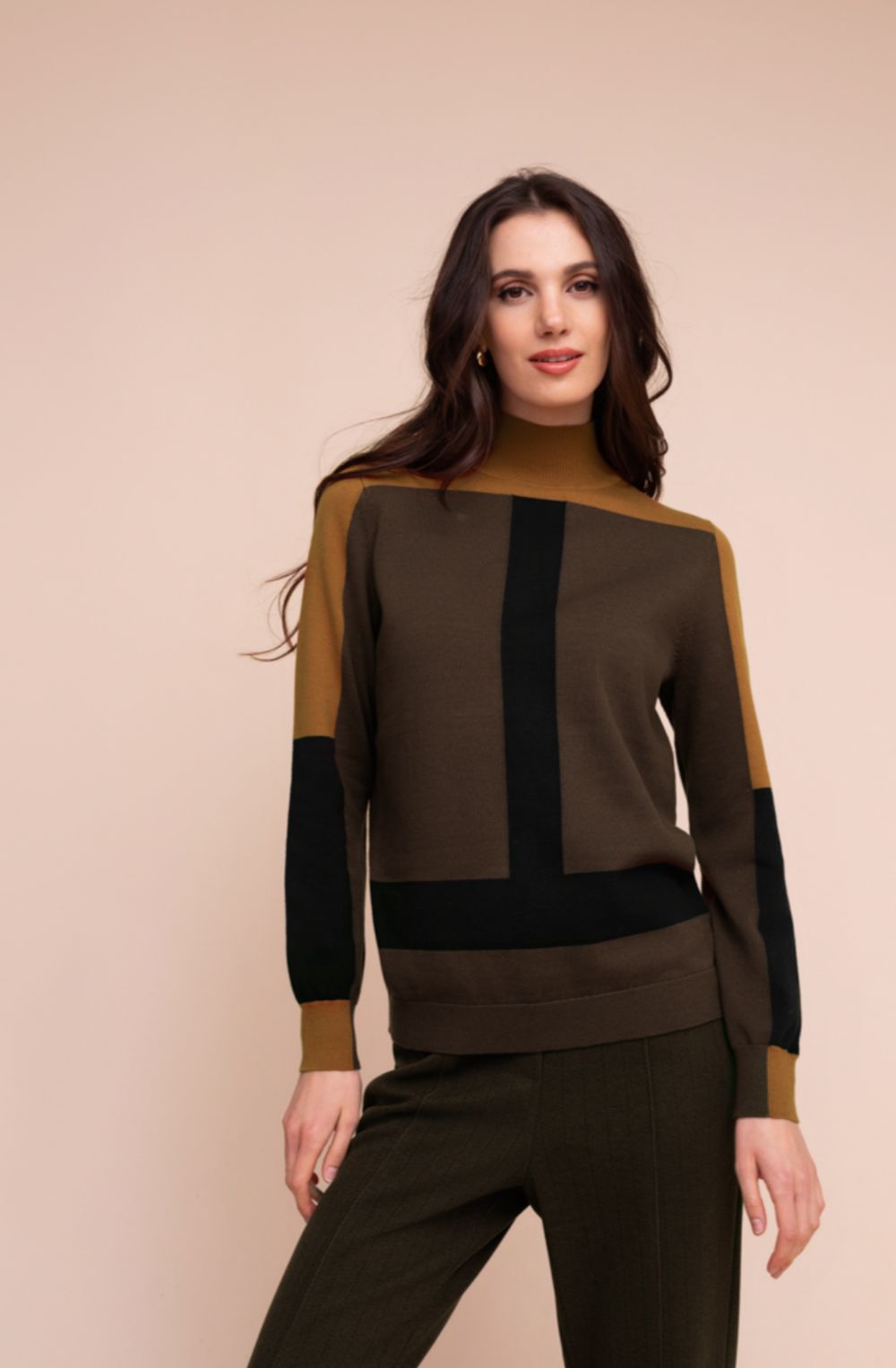 Camel Black Colour Block Jumper