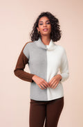 Grey Combo Block Design Cowl Neck Jumper