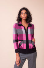 Fuchsia and Grey Chequered Cardigan