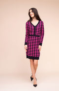 Fuchsia and Black Houndstooth Knitted Dress
