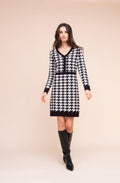 Black and White Houndstooth Knitted Dress